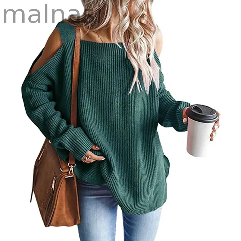 Women Off The Shoulder Top Hollow Out Knitted Pullovers Fashion Sweaters
