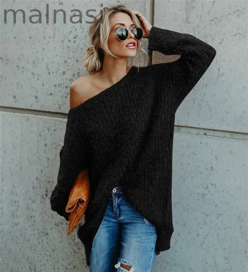 Fashion Off Shoulder Knit Batwing Casual Loose Sweater