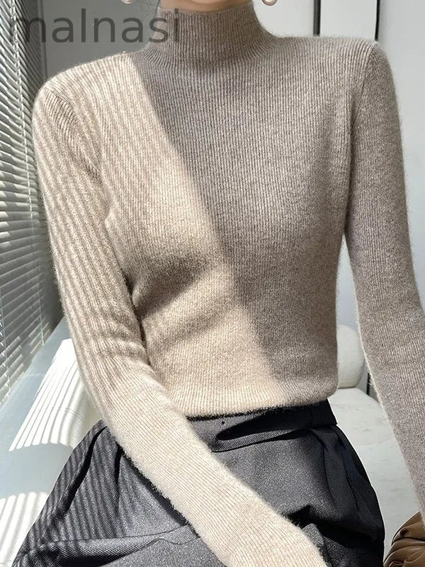 Casual Skinny Long Sleeves Solid Color Half Turtleneck Sweater Tops