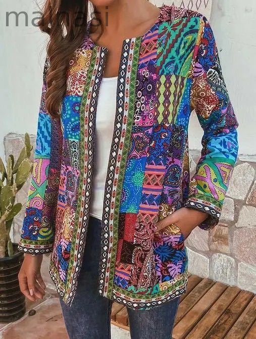 Women Chic Floral Print Long Sleeve Loose Jacket