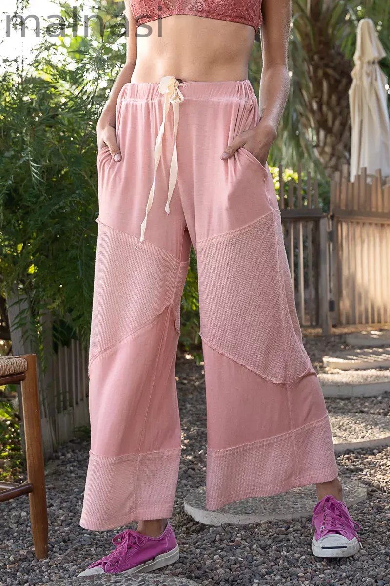 POL Elastic Waistband Wide Leg Pants with Drawstring