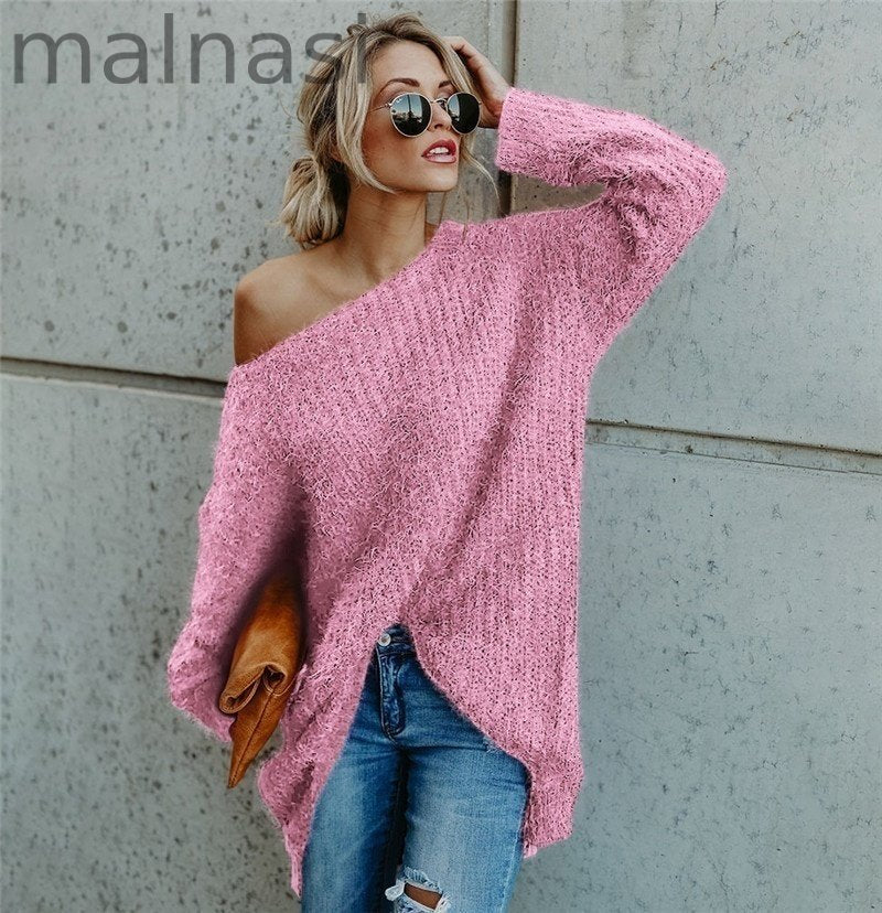 Fashion Off Shoulder Knit Batwing Casual Loose Sweater