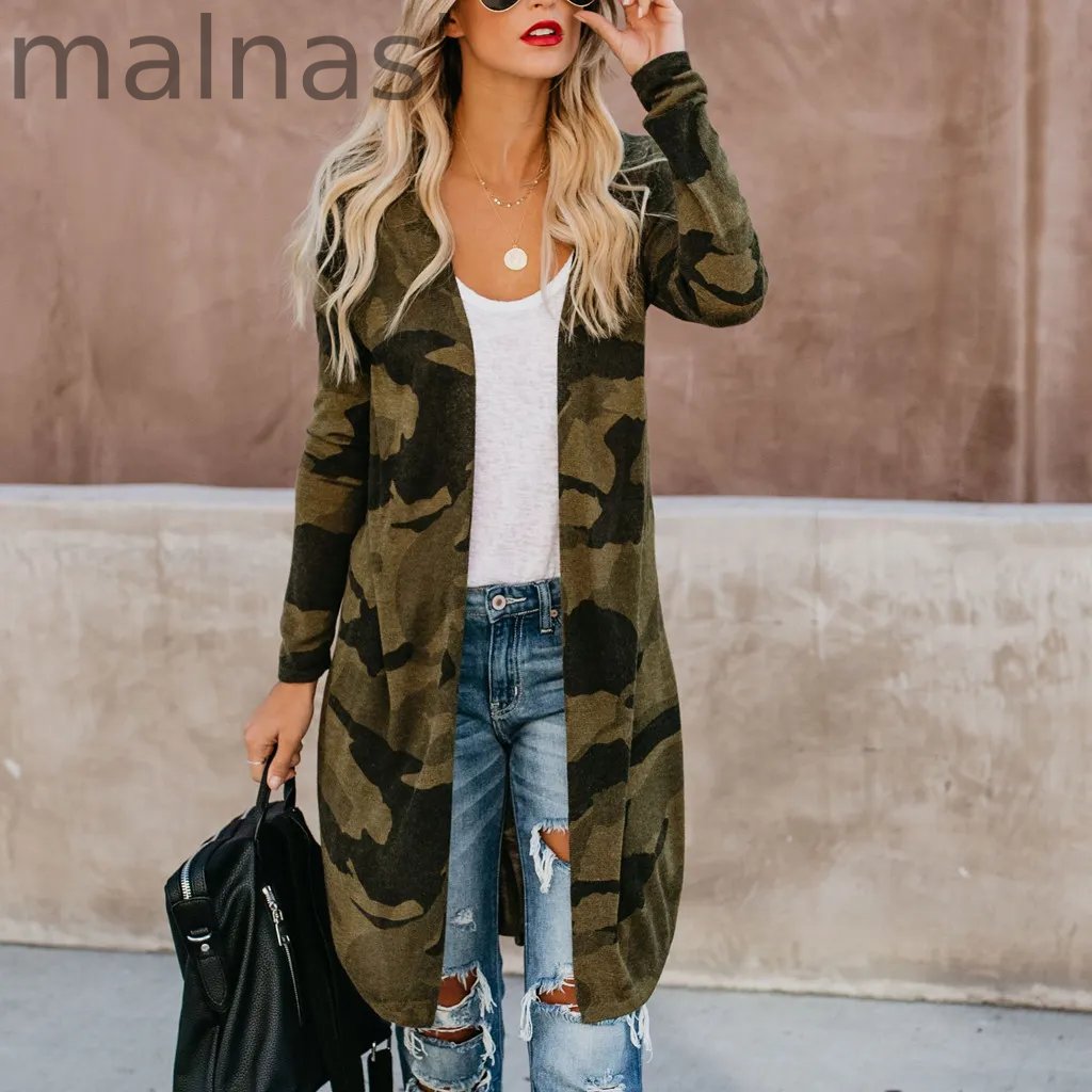 Women Long Sleeve Casual Camouflage Cardigan