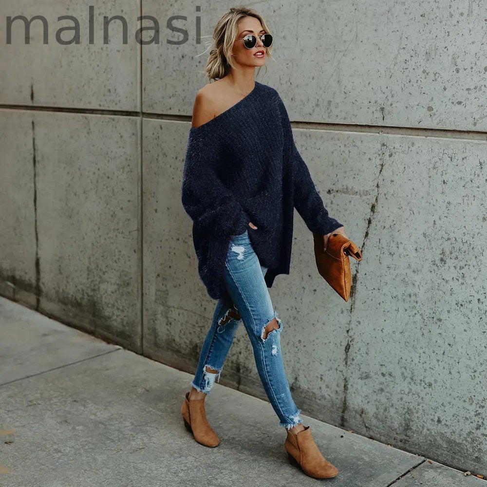 Fashion Off Shoulder Knit Batwing Casual Loose Sweater