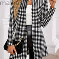Stylish Crew Neck Long Sleeve Houndstooth Bomber Jacket