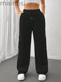 Relaxed Fit Drawstring Waist Solid Pants