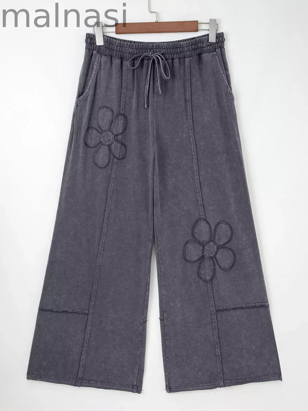 Flower Patch Mineral Washed Terry Knit Cropped Wide Leg Pants