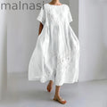 Floral Lace Embroidery Art Linen Blend Maxi Dress