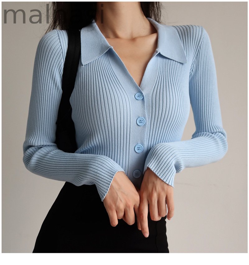 Sexy V-Neck Long Sleeve Lapel Slim Cutout Buttons  Sweaters  Cardigans