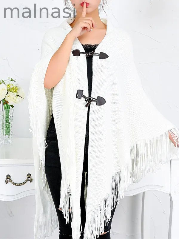 Loose Buttoned Keep Warm Tasseled Velvet Shawl&Scarf