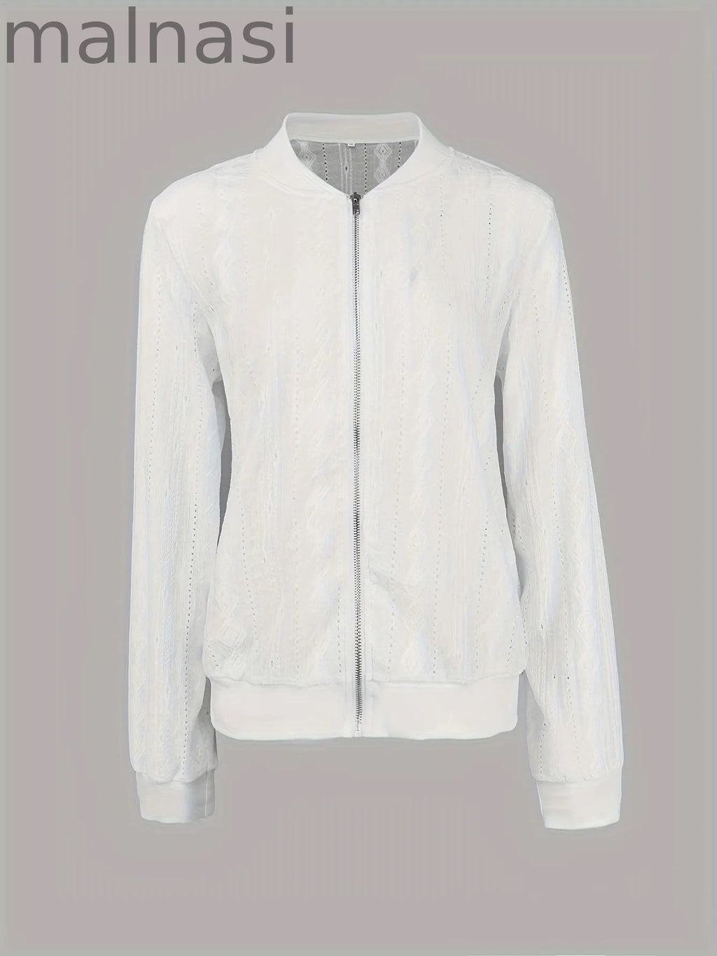 Jacquard Zip Up Bomber Jacket, Casual Long Sleeve Outwear For Spring & Fall, Women's Clothing