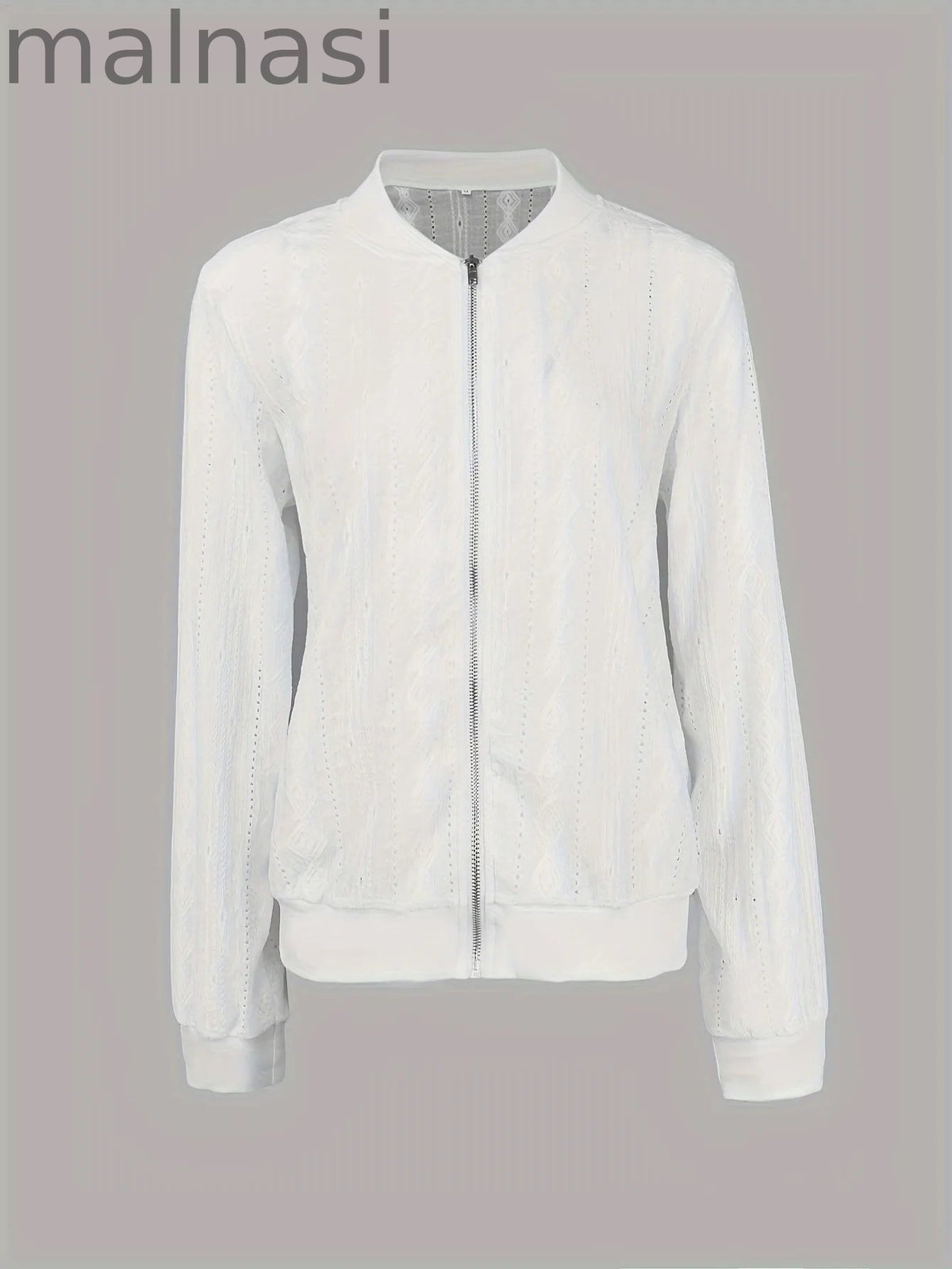 Jacquard Zip Up Bomber Jacket, Casual Long Sleeve Outwear For Spring & Fall, Women's Clothing