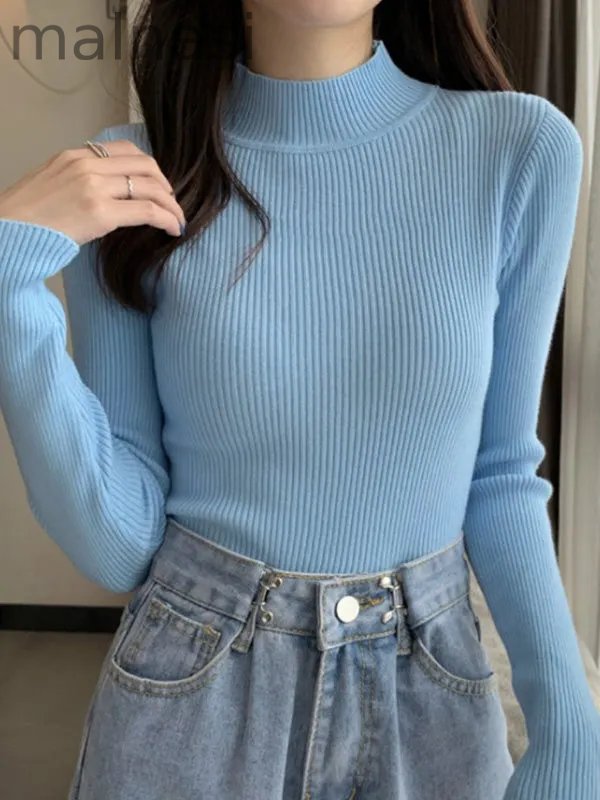 Casual Skinny Long Sleeves Solid Color High-Neck Sweater Tops