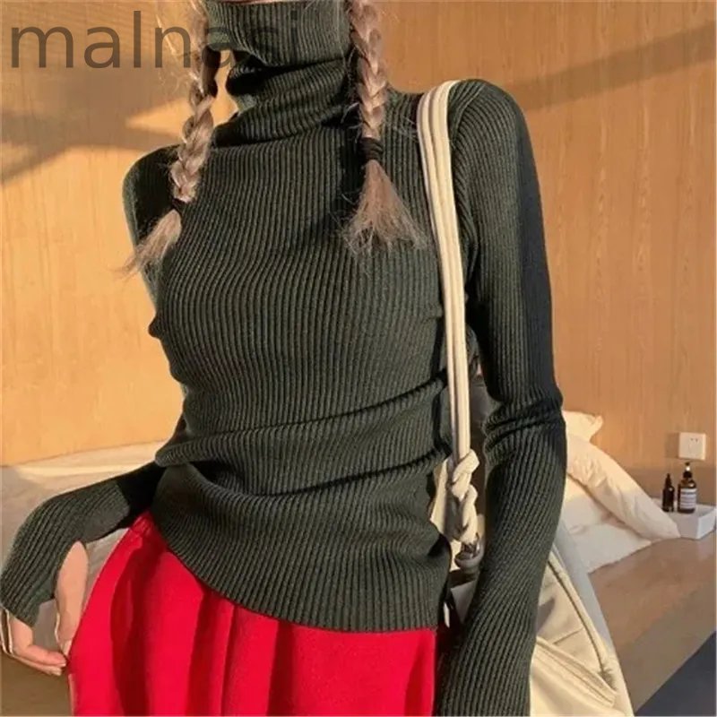 Fashion Stack Collar Solid Color Turtleneck Slim Fit Casual Soft Knit Sweater