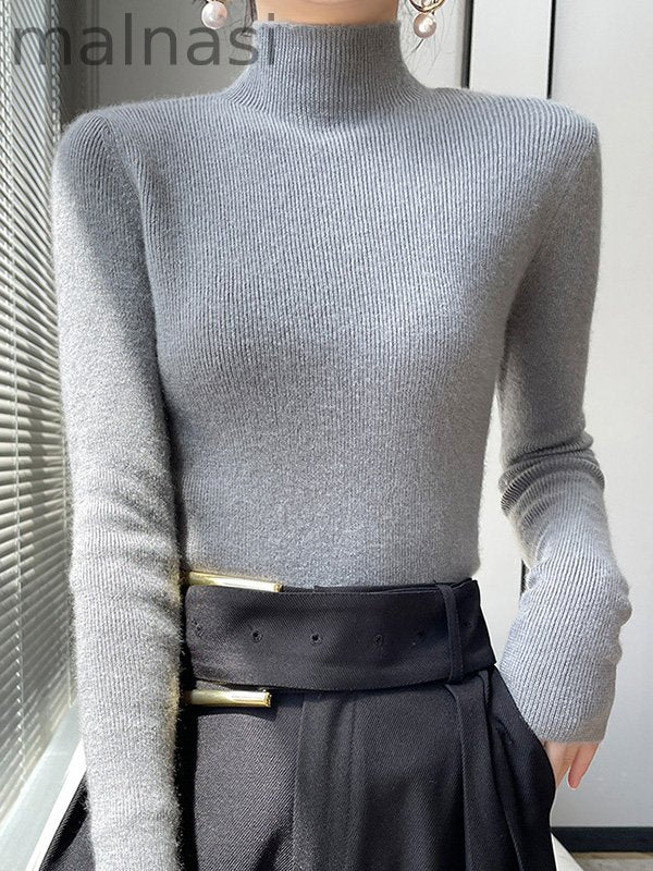 Casual Skinny Long Sleeves Solid Color Half Turtleneck Sweater Tops