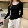 Fashion Knitted Bottoming Shirt Square Neck Long Sleeve Solid Color Top