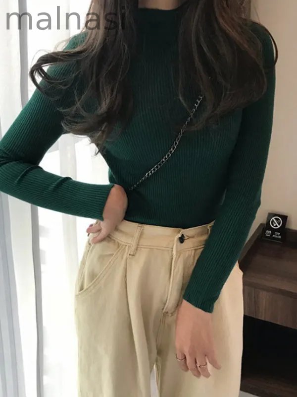 Casual Skinny Long Sleeves Solid Color High-Neck Sweater Tops