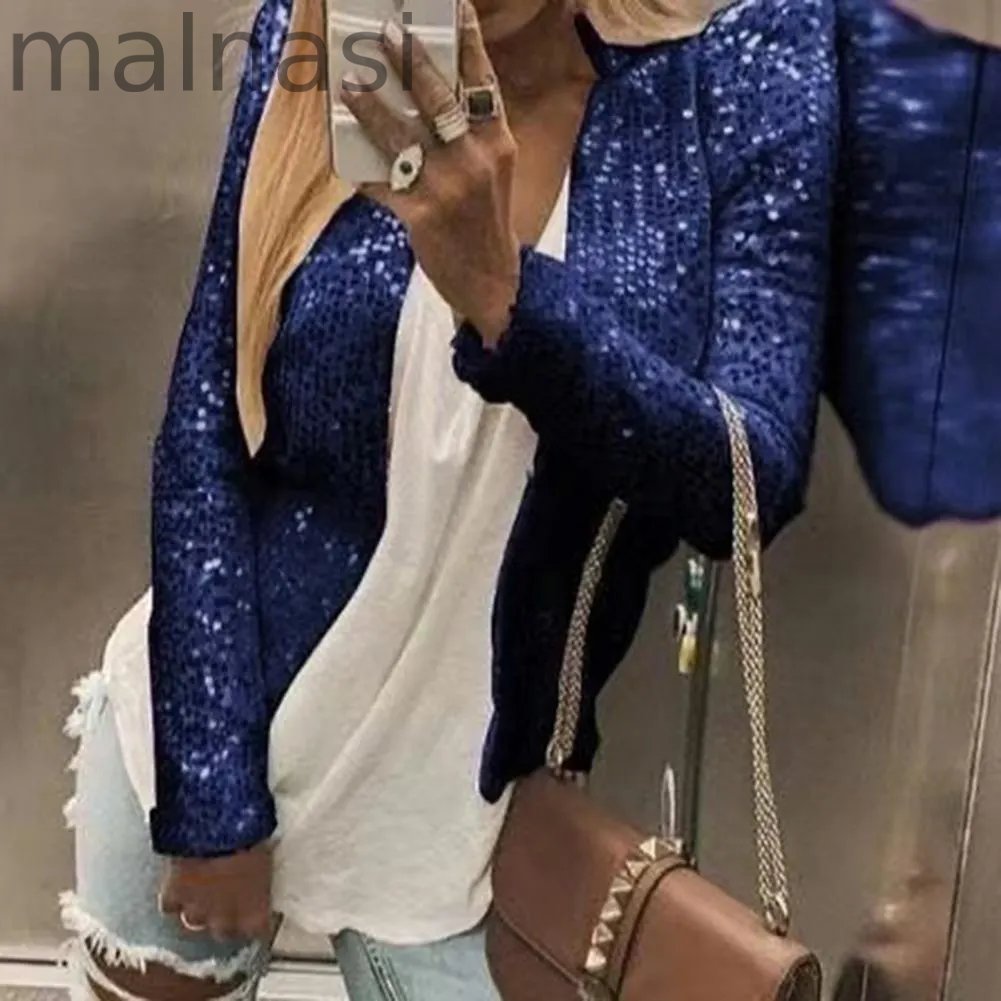 Trendy Party Crew Neck Smooth Sequined Puff Sleeve Jacket