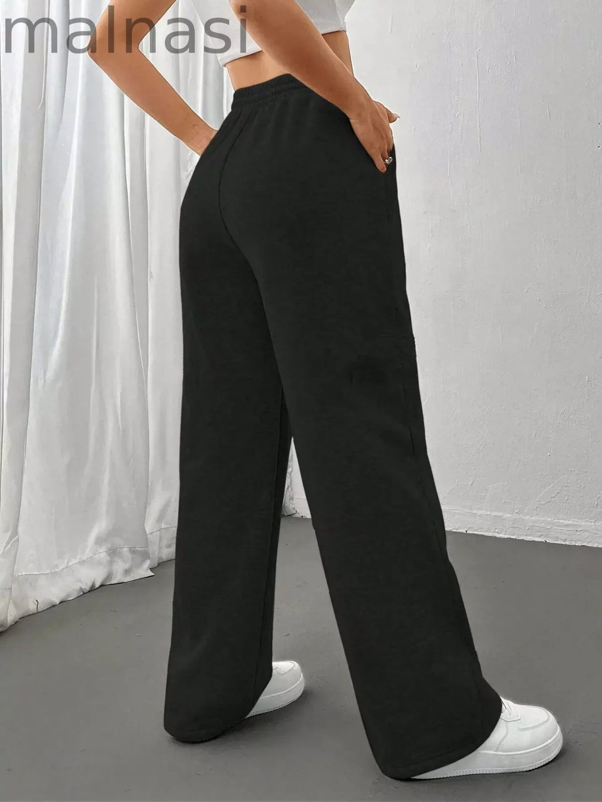 Relaxed Fit Drawstring Waist Solid Pants