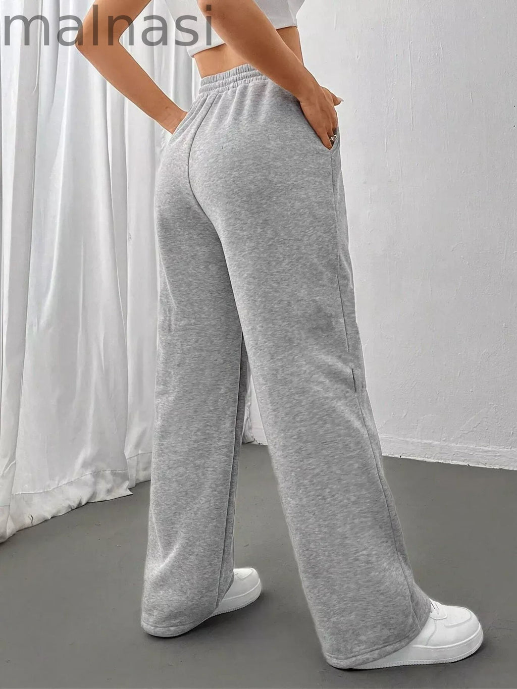 Relaxed Fit Drawstring Waist Solid Pants