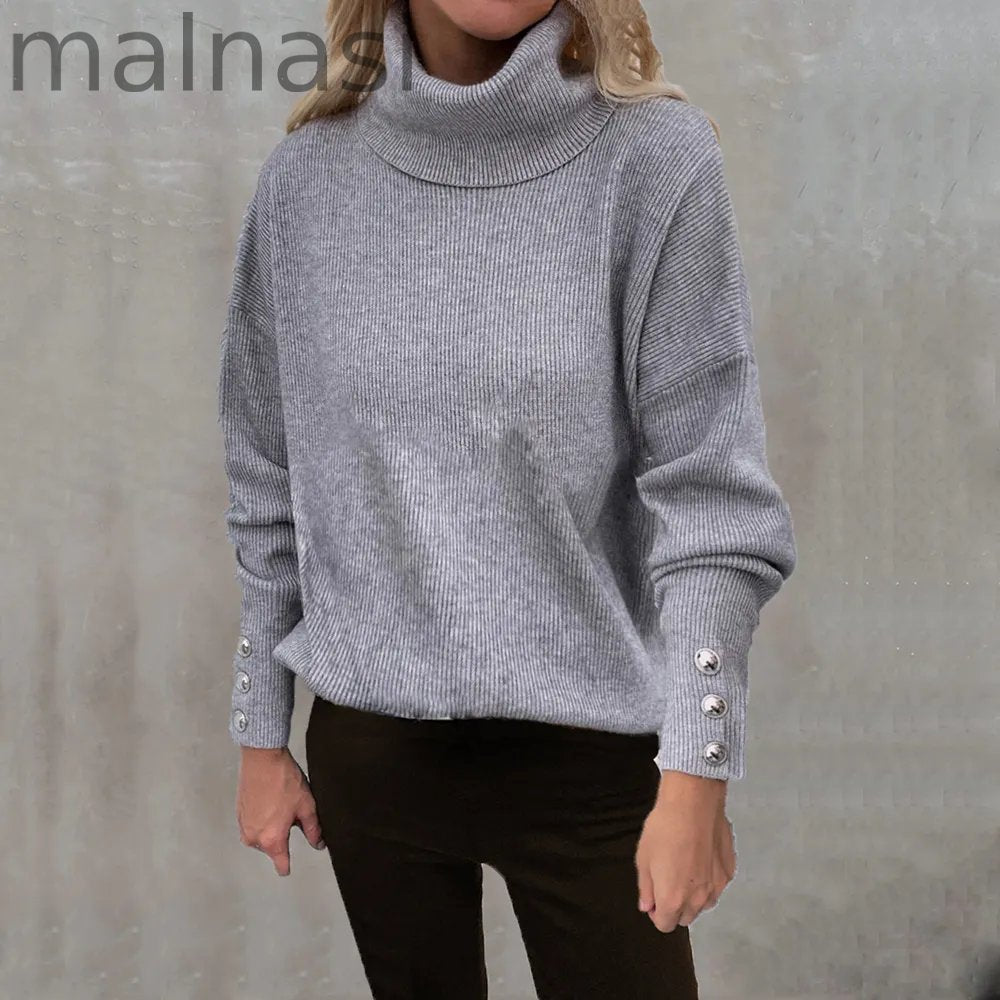 Casual Knitted Turtleneck Wool Pullover Jumper Batwing Sleeve Loose Sweaters