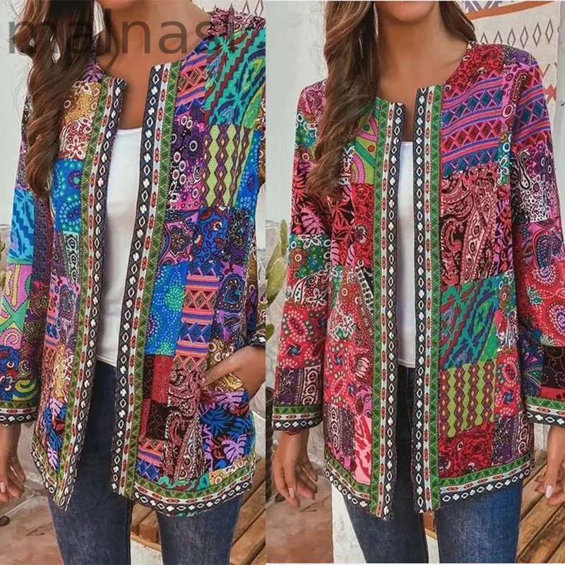 Women Chic Floral Print Long Sleeve Loose Jacket