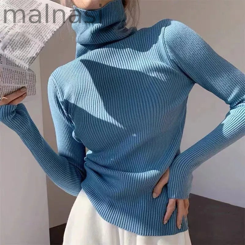 Fashion Stack Collar Solid Color Turtleneck Slim Fit Casual Soft Knit Sweater