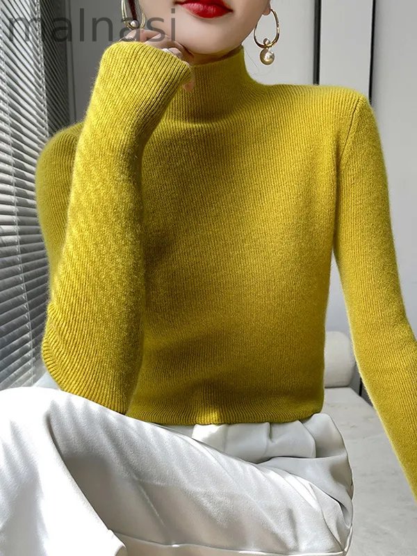 Casual Skinny Long Sleeves Solid Color Half Turtleneck Sweater Tops