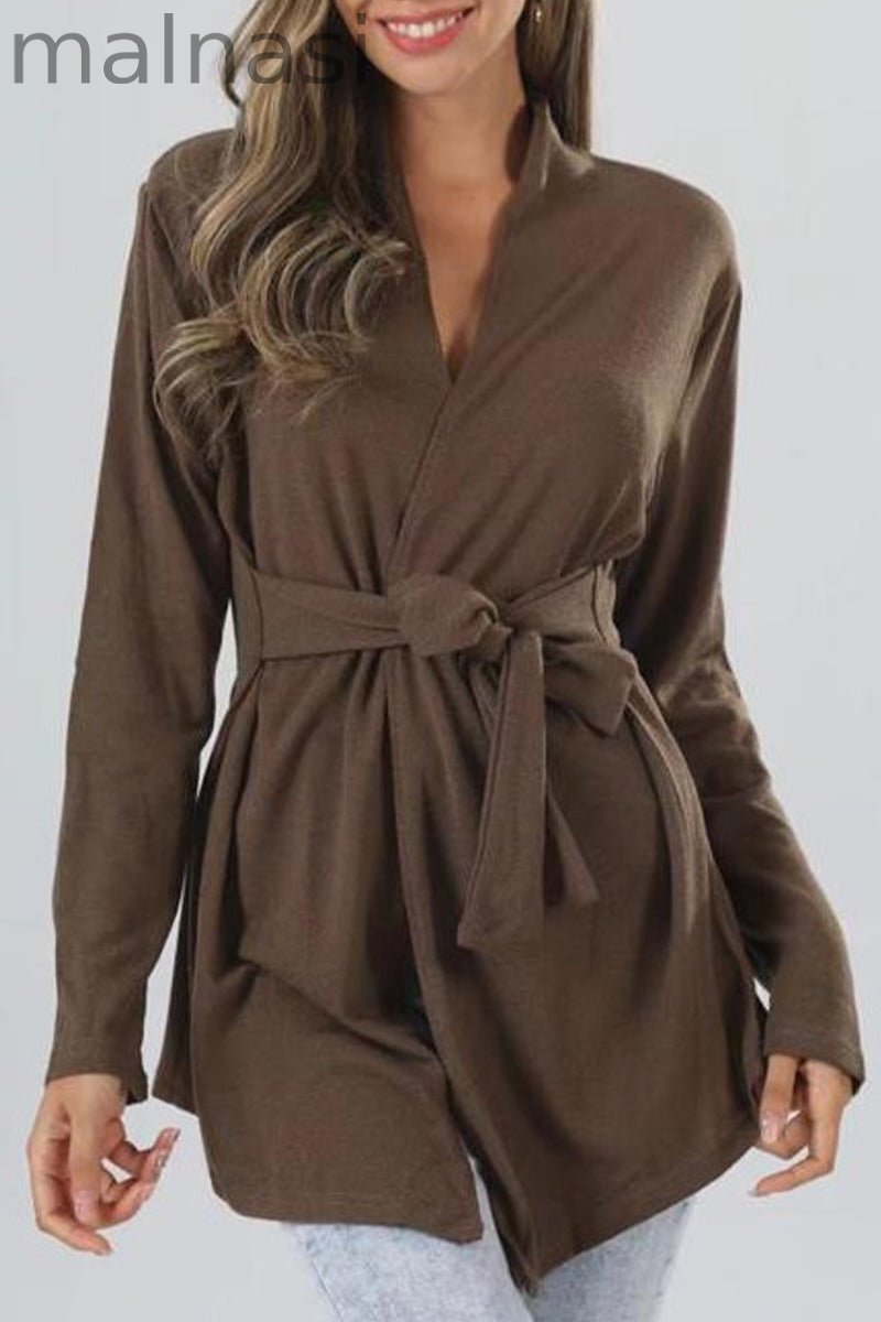 Street Simplicity Solid Bandage V Neck Tops(5 Colors)