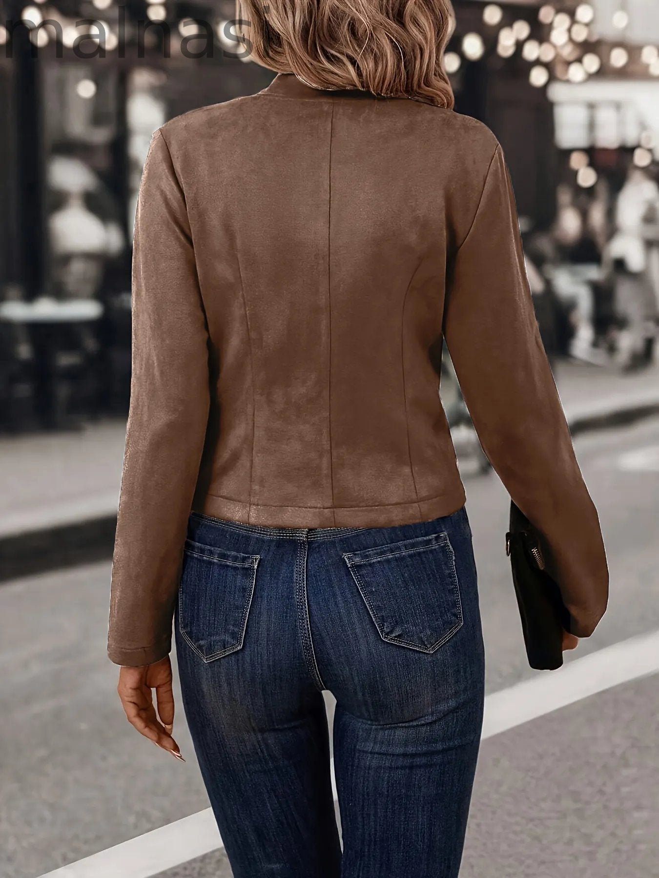 Button Front Solid Color Jacket, Elegant Long Sleeve Jacket For Fall & Winter, Women's Clothing