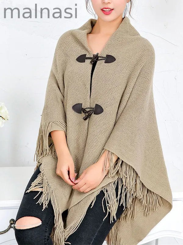 Loose Buttoned Keep Warm Tasseled Velvet Shawl&Scarf