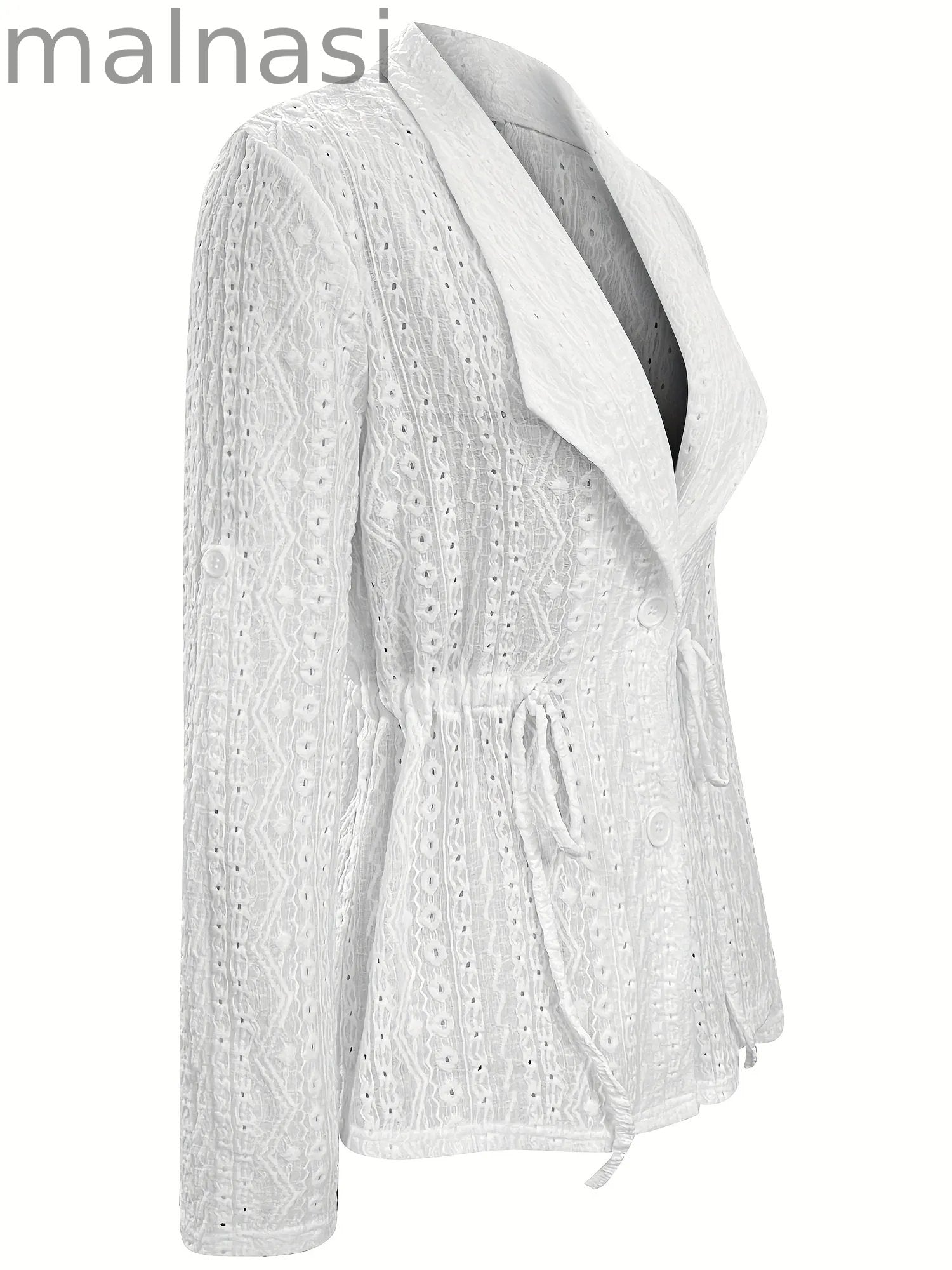 Button Front Drawstring Cardigan, Casual Rollable Sleeve Solid Outerwear, Women's Clothing