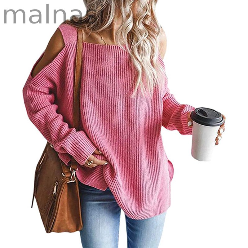 Women Off The Shoulder Top Hollow Out Knitted Pullovers Fashion Sweaters