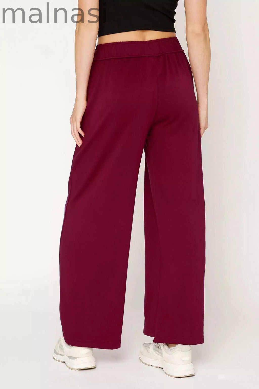 Elastic Drawstring Waistband Wide Leg Pants