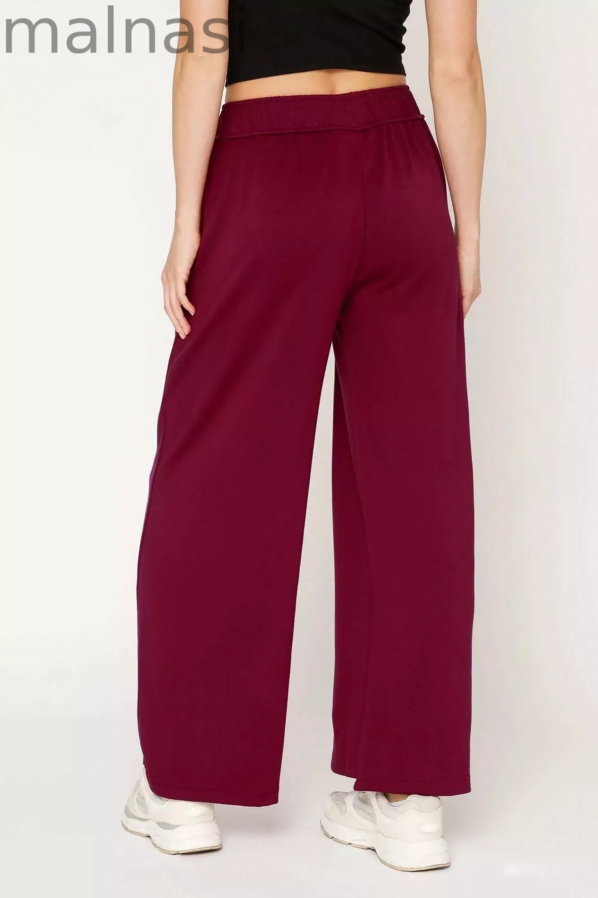 Elastic Drawstring Waistband Wide Leg Pants
