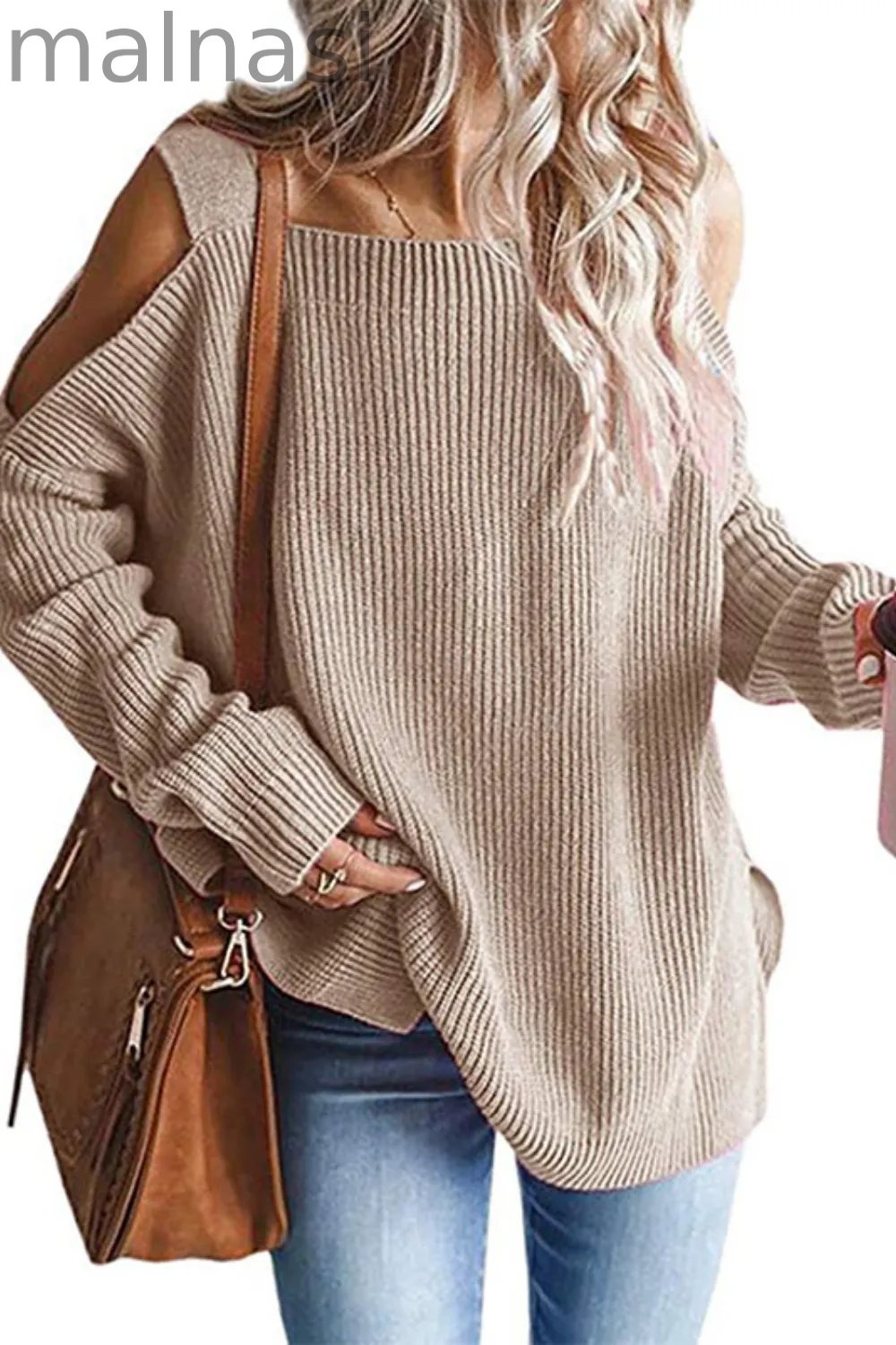 Women Off The Shoulder Top Hollow Out Knitted Pullovers Fashion Sweaters