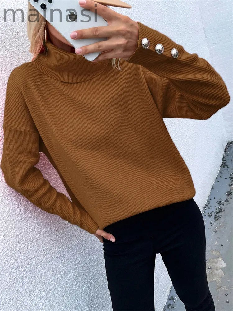 Casual Knitted Turtleneck Wool Pullover Jumper Batwing Sleeve Loose Sweaters
