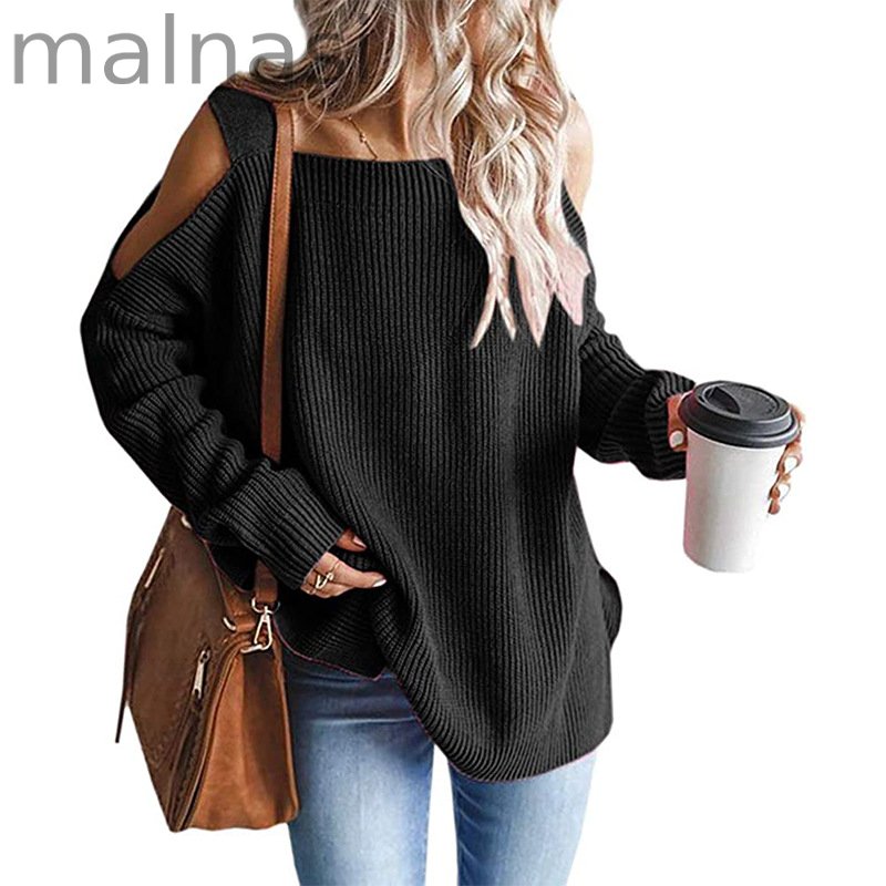 Women Off The Shoulder Top Hollow Out Knitted Pullovers Fashion Sweaters