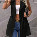 Solid Color Drawstring Vest, Elegant Sleeveless Open Front Vest For Spring & Summer, Women's Clothing