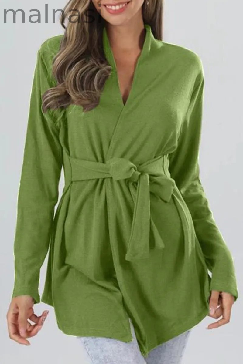 Street Simplicity Solid Bandage V Neck Tops(5 Colors)