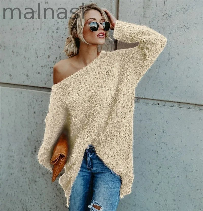 Fashion Off Shoulder Knit Batwing Casual Loose Sweater