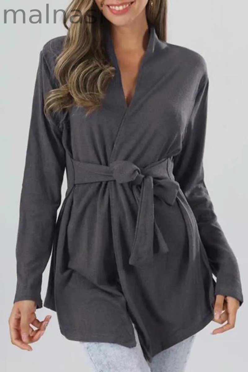 Street Simplicity Solid Bandage V Neck Tops(5 Colors)
