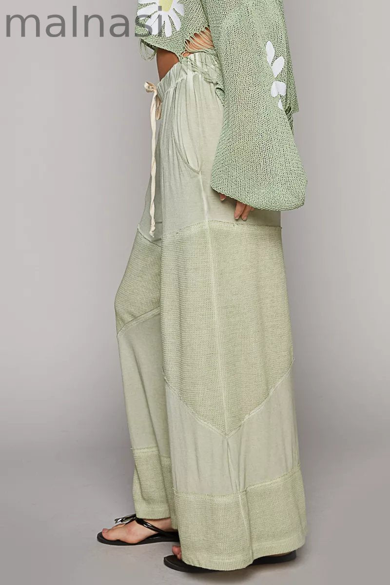 POL Elastic Waistband Wide Leg Pants with Drawstring