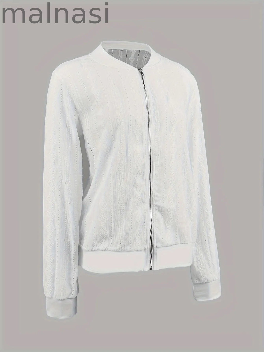 Jacquard Zip Up Bomber Jacket, Casual Long Sleeve Outwear For Spring & Fall, Women's Clothing