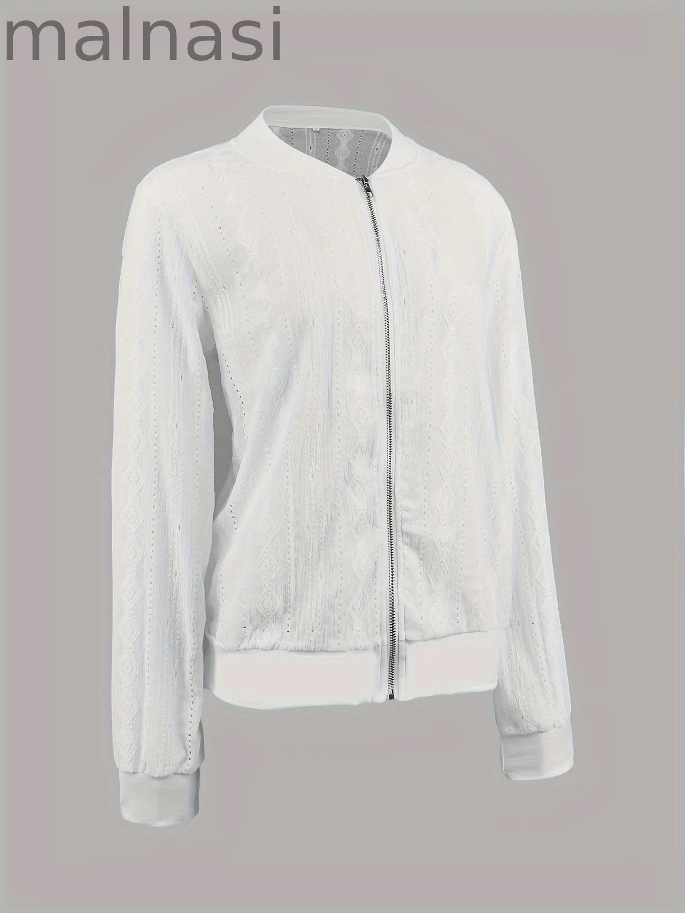 Jacquard Zip Up Bomber Jacket, Casual Long Sleeve Outwear For Spring & Fall, Women's Clothing