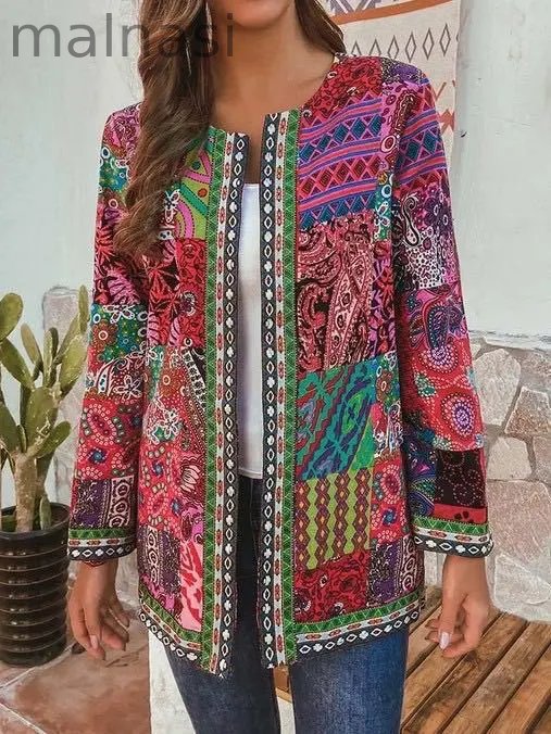Women Chic Floral Print Long Sleeve Loose Jacket