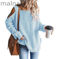Women Off The Shoulder Top Hollow Out Knitted Pullovers Fashion Sweaters