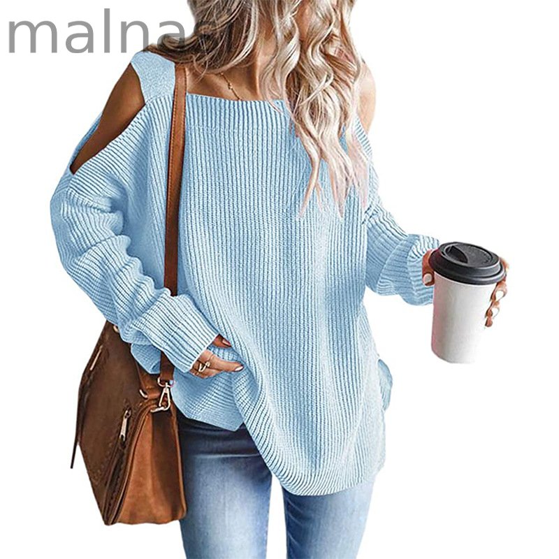 Women Off The Shoulder Top Hollow Out Knitted Pullovers Fashion Sweaters