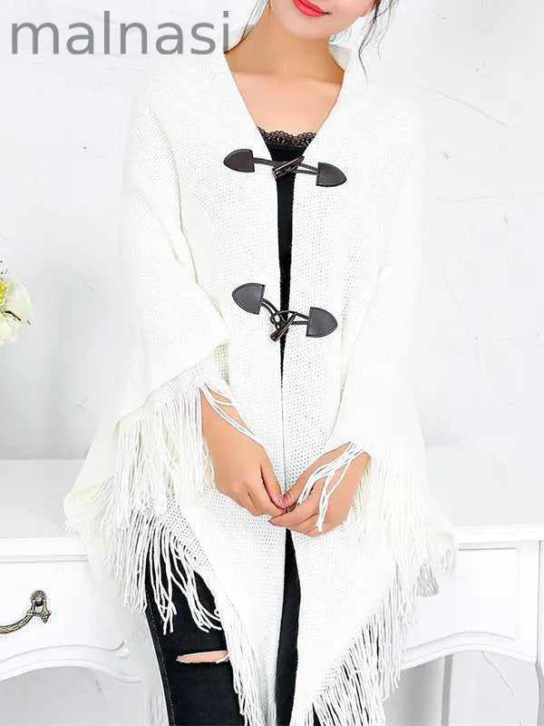 Loose Buttoned Keep Warm Tasseled Velvet Shawl&Scarf
