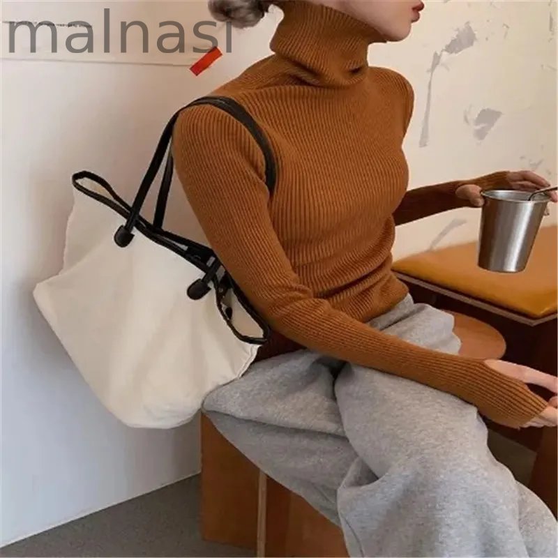 Fashion Stack Collar Solid Color Turtleneck Slim Fit Casual Soft Knit Sweater